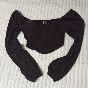 Windsor Shimmering Off-Shoulder Top in Deep Brown